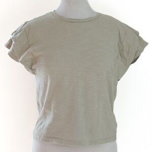 All : Row Layered Short Sleeve Cotton Tee Greenish Khaki Color Size Small